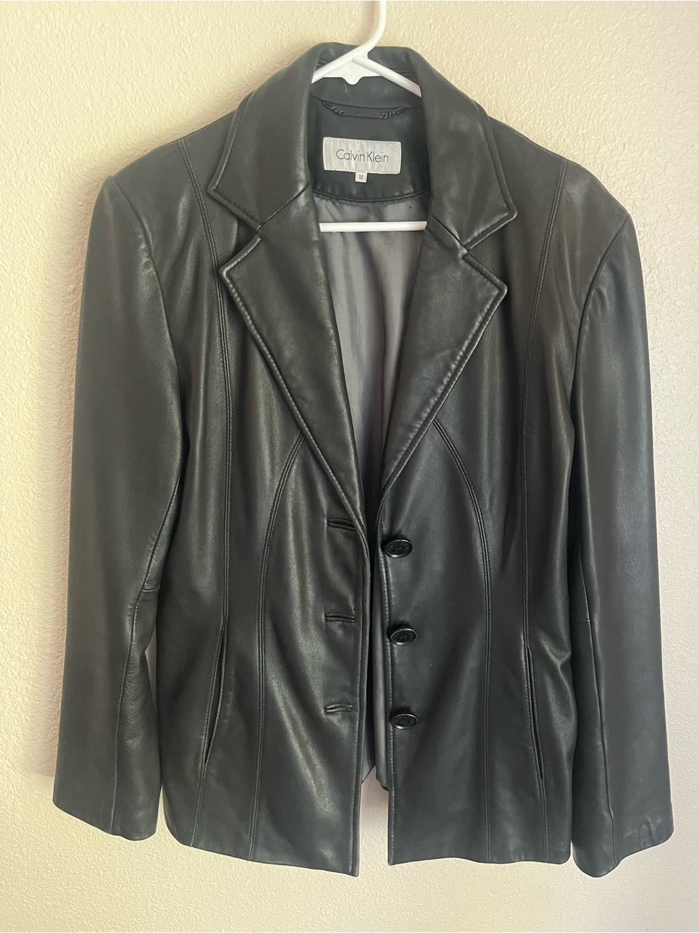Calvin Klein Black Leather Tailored Blazer Jacket